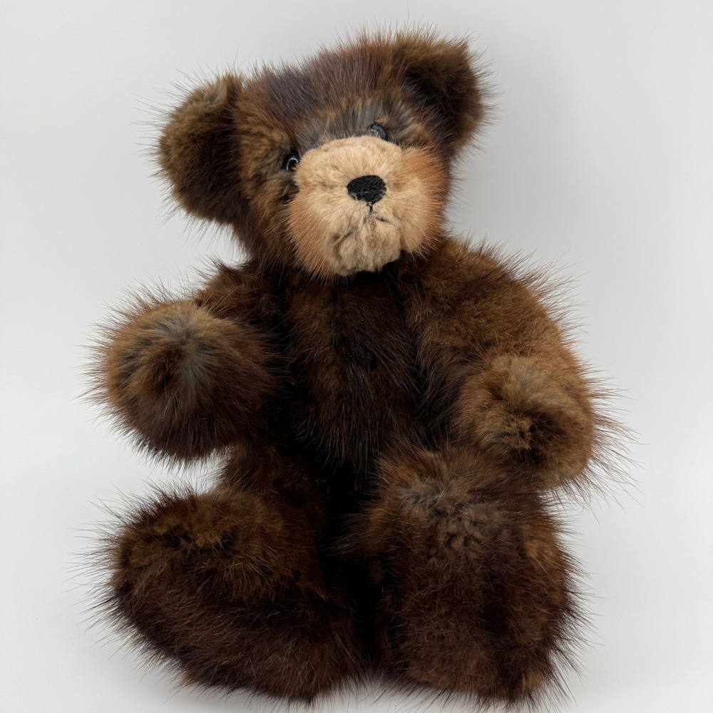 Rare VTG Lynn R Schaffstall 14" Mink Fur Artist Teddy Bear Jointed Handmade OOAK